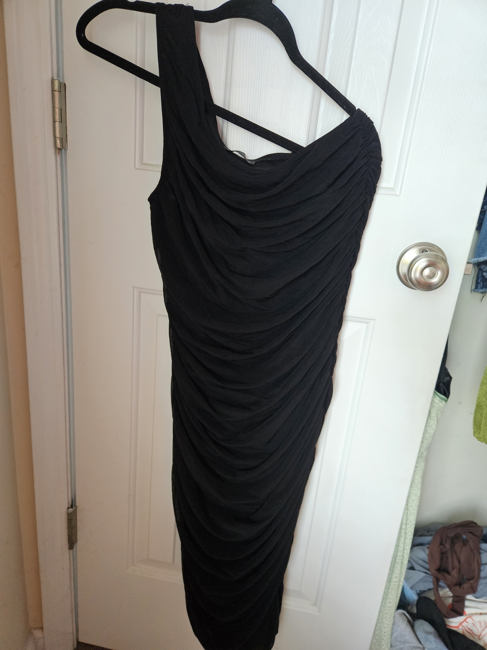Black One-Shoulder Ruched Dress